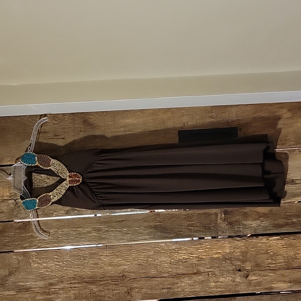 Brown beaded halter dress size small